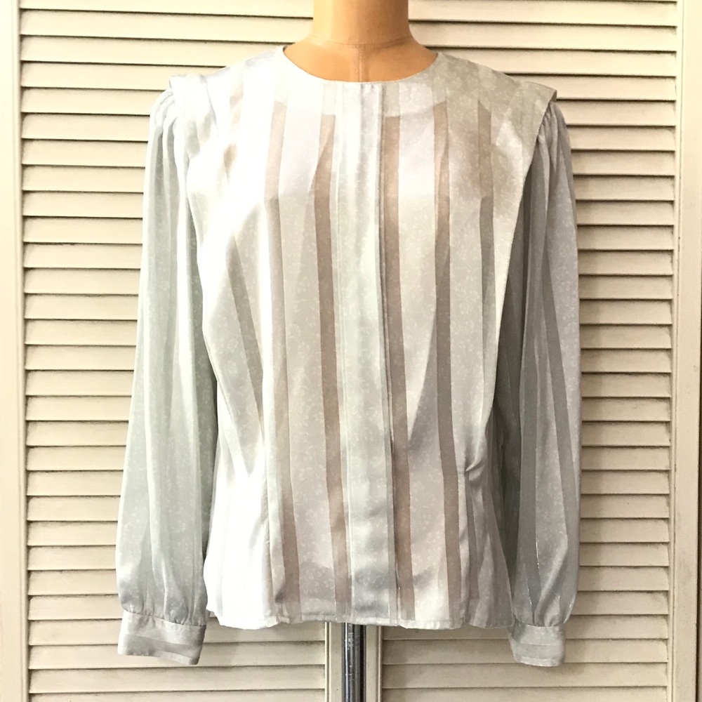 Laura & Jayne Womens Blouse Gray Vintage Long Sleeve Striped Business Office Top